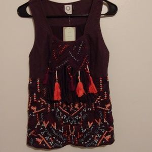 Akemi + Kin brown embroidered tassel top